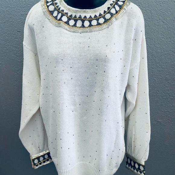 Bonnie Boerer & Company 80s Vintage Ramie/Cotton Beaded Collar Sweater - Small - Picture 5 of 8